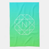 Linge De Cuisine Monogramme géométrique cool | Ombre Vert bleu et c (Vertical)