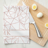 Linge De Cuisine Monogramme géométrique en polygone en or Rose (Quart Plié)