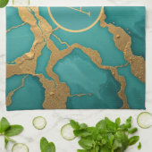 Linge De Cuisine Monogramme Gold & Marbre Turquoise Luxe (Plié)