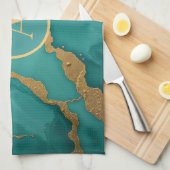 Linge De Cuisine Monogramme Gold & Marbre Turquoise Luxe (Quart Plié)