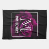 Linge De Cuisine Monogramme gothique à fleurs de rose violet-rouge (Horizontal)