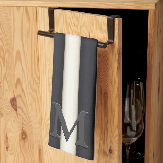 Linge De Cuisine Monogramme gothique noir et blanc (Pliage en tiers)