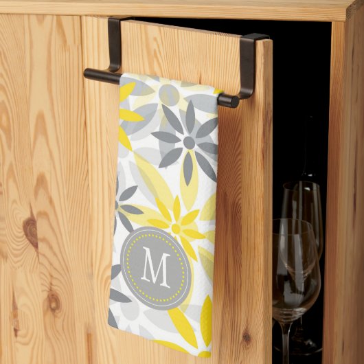 Linge De Cuisine Monogramme Graphique en gris jaune (Pliage en tiers)
