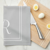 Linge De Cuisine Monogramme gris blanc rayé moderne (Quart Plié)
