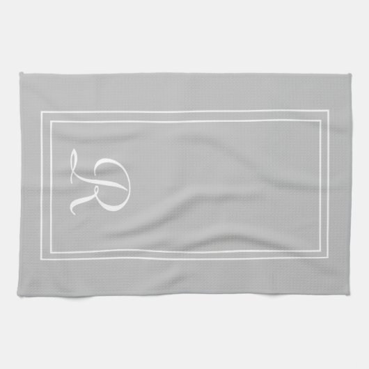 Linge De Cuisine Monogramme gris blanc rayé moderne (Horizontal)
