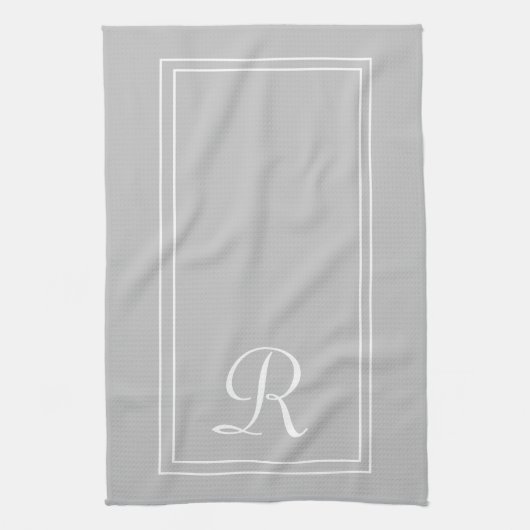 Linge De Cuisine Monogramme gris blanc rayé moderne (Vertical)