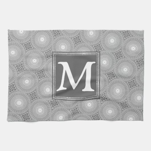 Linge De Cuisine Monogramme gris cercles motif (Horizontal)