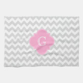 Linge De Cuisine Monogramme gris clair blanc Chevron rose Quatrefoi (Horizontal)
