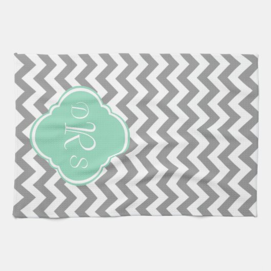 Linge De Cuisine Monogramme gris et blanc de coutume de zigzag (Horizontal)