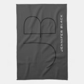 Linge De Cuisine Monogramme Gris Noir Moderne Lettres initiales Nom (Vertical)