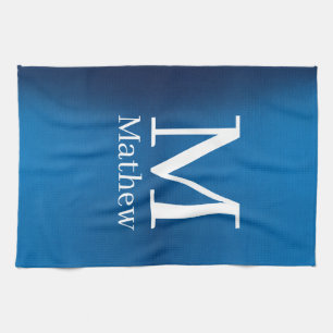 Linge De Cuisine monogramme homme abstrait métallisé bleu brillant 