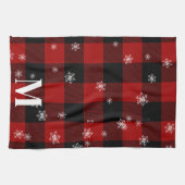 Linge De Cuisine Monogramme Initial à Plaid Rouge et Flocons d'Hive (Horizontal)