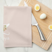Linge De Cuisine Monogramme initial beige botanique aquarelle (Quart Plié)