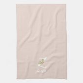 Linge De Cuisine Monogramme initial beige botanique aquarelle (Vertical)
