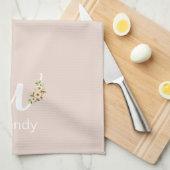 Linge De Cuisine Monogramme initial beige botanique aquarelle (Quart Plié)