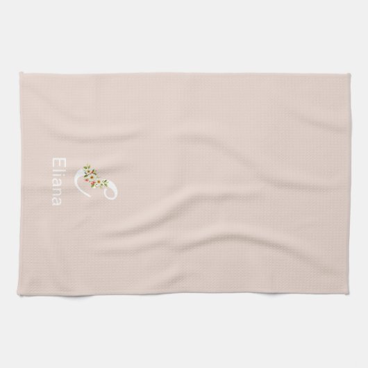 Linge De Cuisine Monogramme initial beige botanique aquarelle (Horizontal)