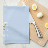 Linge De Cuisine Monogramme initial beige botanique aquarelle bleu (Quart Plié)