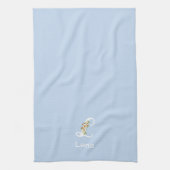 Linge De Cuisine Monogramme initial beige botanique aquarelle bleu (Vertical)