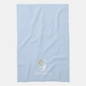 Linge De Cuisine Monogramme initial beige botanique aquarelle bleu (Vertical)