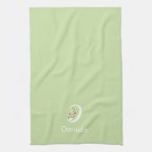Linge De Cuisine Monogramme initial beige botanique aquarelle vert (Vertical)