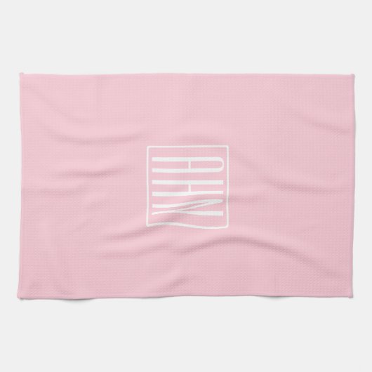 Linge De Cuisine Monogramme initial | Blanc sur rose clair (Horizontal)