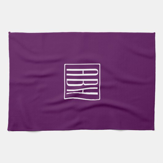 Linge De Cuisine Monogramme initial | Blanc Sur Violet Profond (Horizontal)
