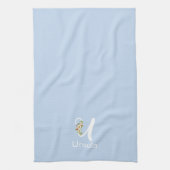 Linge De Cuisine Monogramme initial botanique à l'aquarelle bleu (Vertical)