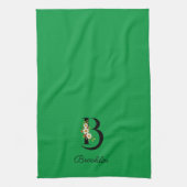 Linge De Cuisine Monogramme initial botanique à l'aquarelle vert (Vertical)