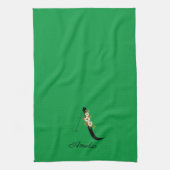 Linge De Cuisine Monogramme initial botanique à l'aquarelle vert (Vertical)