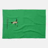 Linge De Cuisine Monogramme initial botanique à l'aquarelle verte (Horizontal)