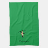 Linge De Cuisine Monogramme initial botanique à l'aquarelle verte (Vertical)