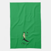 Linge De Cuisine Monogramme initial botanique à l'aquarelle verte (Vertical)