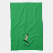 Linge De Cuisine Monogramme initial botanique à l'aquarelle verte (Vertical)