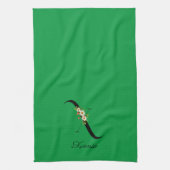 Linge De Cuisine Monogramme initial botanique à l'aquarelle verte (Vertical)
