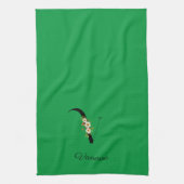 Linge De Cuisine Monogramme initial botanique à l'aquarelle verte (Vertical)