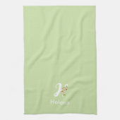 Linge De Cuisine Monogramme initial botanique à l'aquarelle verte (Vertical)