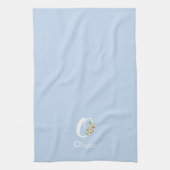 Linge De Cuisine Monogramme initial botanique aquarelle bleu (Vertical)