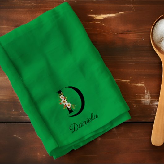 Linge De Cuisine Monogramme initial botanique aquarelle vert
