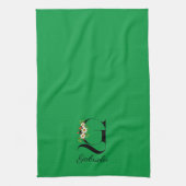 Linge De Cuisine Monogramme initial botanique aquarelle verte (Vertical)