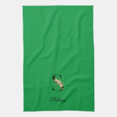 Linge De Cuisine Monogramme initial botanique vert aquarelle (Vertical)