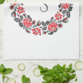 Linge De Cuisine Monogramme initial des roses rouges à point croisé (Plié)