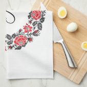 Linge De Cuisine Monogramme initial des roses rouges à point croisé (Quart Plié)