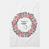Linge De Cuisine Monogramme initial des roses rouges à point croisé (Vertical)