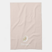 Linge De Cuisine Monogramme initial en beige botanique aquarelle (Vertical)
