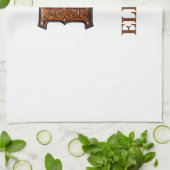Linge De Cuisine Monogramme Initial en Cuir Outilé Occidental E (Plié)