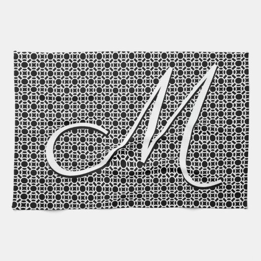 Linge De Cuisine Monogramme initial géométrique noir et blanc (Horizontal)