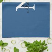 Linge De Cuisine Monogramme Initial Manuscrit Nom Propre Bleu (Plié)