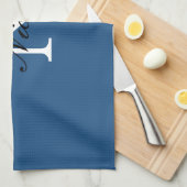 Linge De Cuisine Monogramme Initial Manuscrit Nom Propre Bleu (Quart Plié)