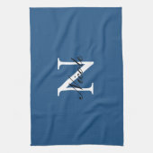 Linge De Cuisine Monogramme Initial Manuscrit Nom Propre Bleu (Vertical)