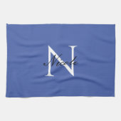 Linge De Cuisine Monogramme initial manuscrit propre nom bleu (Horizontal)